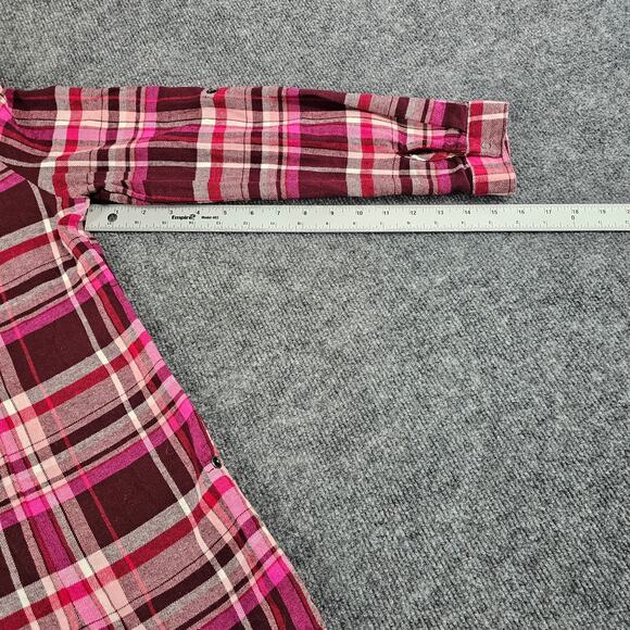 Pink Flannel Plaid Womens Size 7-9 Long Sleeve Shirt Button Tab Sleeve - Picture 8 of 16